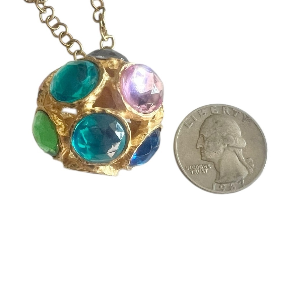 Vintage MCM Gold Tone Long Necklace Colorful Gems - Picture 4 of 6